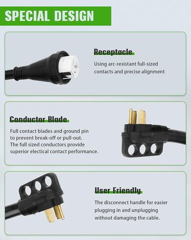SCITOO RV Extension Cord 50 Amp 50 FT Black, Heavy Duty 6AWG3C 8AWG1C with Grip Handle NEMA 14-50P Male Plug and NEMA 14-50R Female Receptacle for RV Trailer Campers Caravan, ETL/CETL Listed in Saudi Arabia