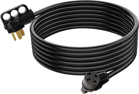 SCITOO RV Extension Cord 50 Amp 50 FT Black, Heavy Duty 6AWG3C 8AWG1C with Grip Handle NEMA 14-50P Male Plug and NEMA 14-50R Female Receptacle for RV Trailer Campers Caravan, ETL/CETL Listed in Saudi Arabia