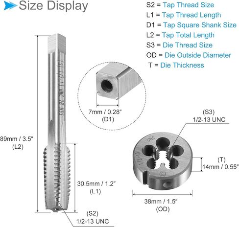 Tap and Die Stock Handle Set, 9/16-12 UNC Die & Fit 26mm-38mm OD / M12-M16 Die, High Speed Steel Thread Tapping and Wrench Tool Kit - (Applications: for Threading Repairing) in Kuwait