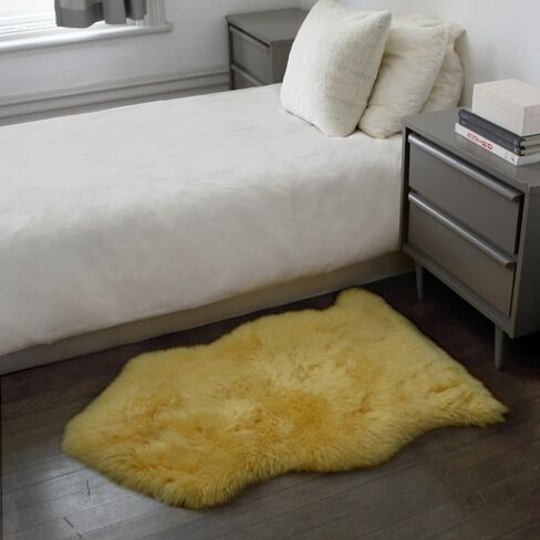 Natural Milan Genuine Sheepskin Area Rugs with Thick and Lush Pile, Fluffy Sheep Fur Rug with Anti-Skid Backing for Bedroom Living Room, Single Pelt, Black 2 ft x 3 ft in Saudi Arabia
