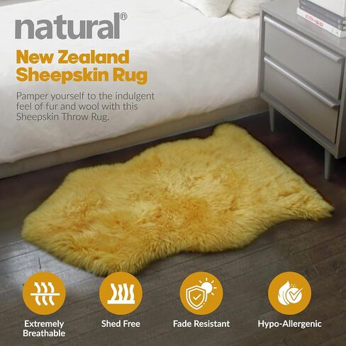 Natural Milan Genuine Sheepskin Area Rugs with Thick and Lush Pile, Fluffy Sheep Fur Rug with Anti-Skid Backing for Bedroom Living Room, Single Pelt, Black 2 ft x 3 ft in Saudi Arabia