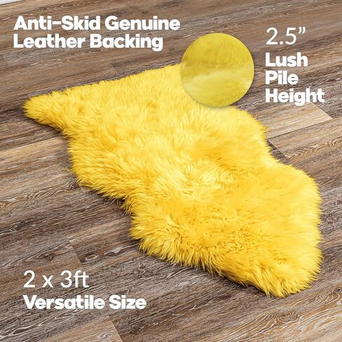 Natural Milan Genuine Sheepskin Area Rugs with Thick and Lush Pile, Fluffy Sheep Fur Rug with Anti-Skid Backing for Bedroom Living Room, Single Pelt, Black 2 ft x 3 ft in Saudi Arabia