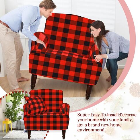 Buffalo Plaid Sofa Cover Valentine's Day Elastic Couch Cover Check Couch Cover with Throw Pillow Covers Sofa Slipcover for Valentines Decor Living Room Car Bed Sofa(Black, White, 1 Seat) in Saudi Arabia