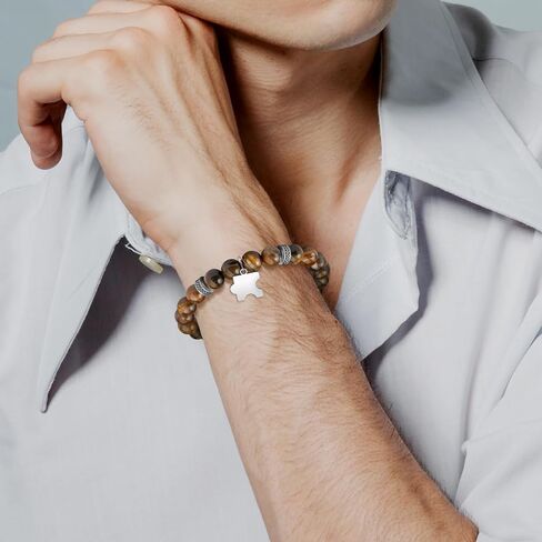Thank you Bracelet Gifts for Men: Natural Stone Bracelet Birthday Christmas Gifts for Men Dad Son Grandson Boyfriend Husband - 8mm Tiger Eye Agate Bead Bracelets in Saudi Arabia