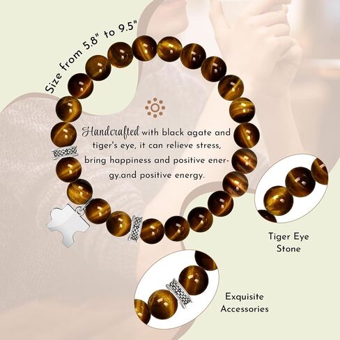 Thank you Bracelet Gifts for Men: Natural Stone Bracelet Birthday Christmas Gifts for Men Dad Son Grandson Boyfriend Husband - 8mm Tiger Eye Agate Bead Bracelets in Saudi Arabia