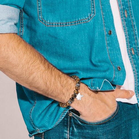 Thank you Bracelet Gifts for Men: Natural Stone Bracelet Birthday Christmas Gifts for Men Dad Son Grandson Boyfriend Husband - 8mm Tiger Eye Agate Bead Bracelets in Saudi Arabia