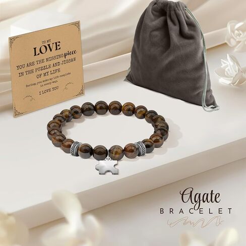 Thank you Bracelet Gifts for Men: Natural Stone Bracelet Birthday Christmas Gifts for Men Dad Son Grandson Boyfriend Husband - 8mm Tiger Eye Agate Bead Bracelets in Saudi Arabia
