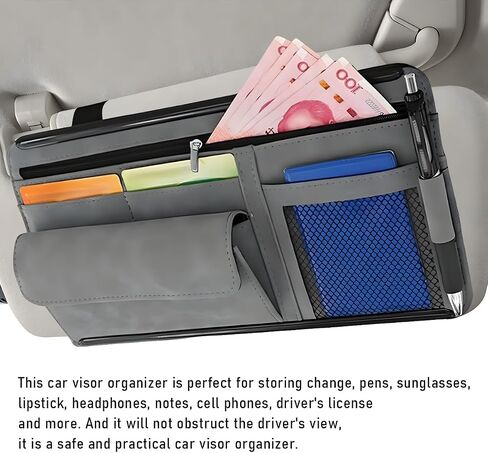 Car Sun Visor Organizer, Soft Leather Surface Eyeglasses Note Card Holder Car Storage Bag, Scratch-Resistant Waterproof Auto Sunshade Organizer Bag, Car Accessories (Brown) in Saudi Arabia