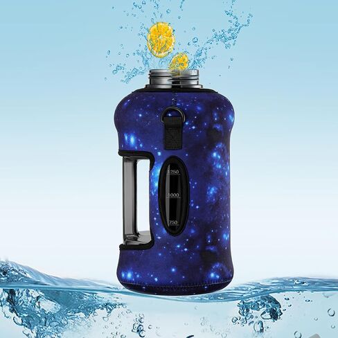 YOUCAN PLATO 74 oz Half Gallon Water Bottle with Sleeve-Large Water Bottle -Big Gym Water Bottle with Straw- Gallon Water Jug with Handle and Bottle Brush-BPA Free- Leakproof, workout bottle,Black in Saudi Arabia