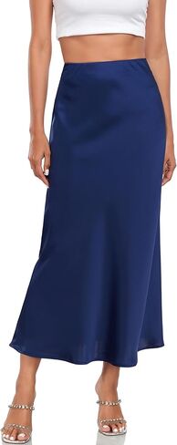 Women's Silk Satin Maxi Skirt High Waist Elastic A Line Fishtail Elegant Work Elastic Long Skirts in Saudi Arabia