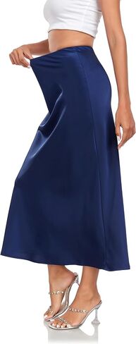 Women's Silk Satin Maxi Skirt High Waist Elastic A Line Fishtail Elegant Work Elastic Long Skirts in Saudi Arabia