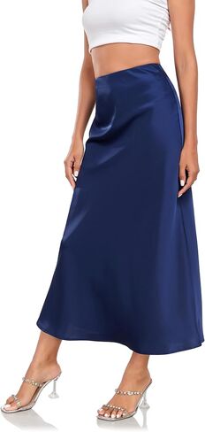 Women's Silk Satin Maxi Skirt High Waist Elastic A Line Fishtail Elegant Work Elastic Long Skirts in Saudi Arabia