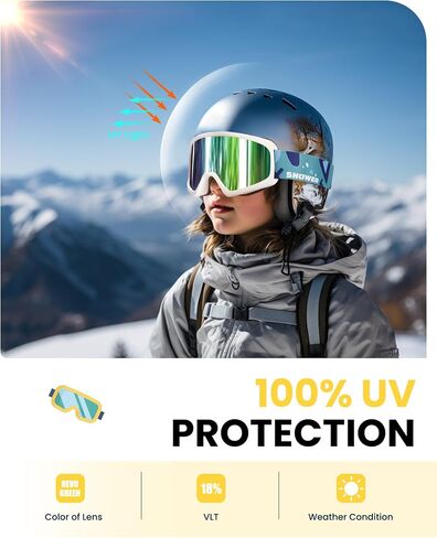 SNOWER Kids Ski Goggles, Anti-Fog Snow Goggles with OTG Design, 100% UV Protection, HD Lens for Kids Boys Girls in Saudi Arabia