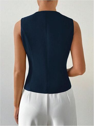 Milumia Women's Button Front Crew Neck Casual Business Sleeveless Blazer Vest in Saudi Arabia