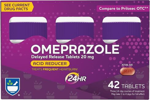 Rite Aid Acid Reducer Omeprazole Delayed Release Tablets - 20 mg, 3 Bottles, 14 Count Each (42 Count Total) - Heartburn Relief - Heartburn Medicine - Treats Frequent Heartburn in Saudi Arabia