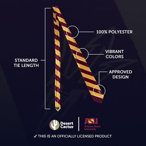 ربطة عنق جامعية من Desert Cactus Arizona State University ASU Sun Devils، 100% بوليستر، مع شعار in Saudi Arabia