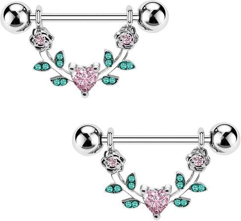 2pcs 14G Nipple Rings Flower Nipple Bars Surgial Steel 316L Nipple Piercing Jewelry Heart Nipple Barbell for Women in Saudi Arabia