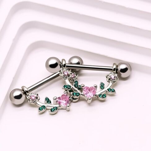2pcs 14G Nipple Rings Flower Nipple Bars Surgial Steel 316L Nipple Piercing Jewelry Heart Nipple Barbell for Women in Saudi Arabia
