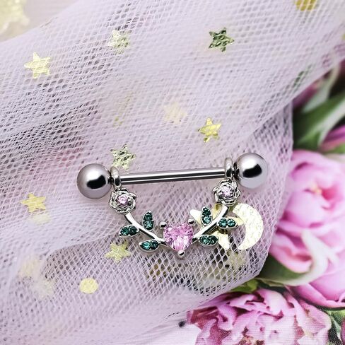 2pcs 14G Nipple Rings Flower Nipple Bars Surgial Steel 316L Nipple Piercing Jewelry Heart Nipple Barbell for Women in Saudi Arabia