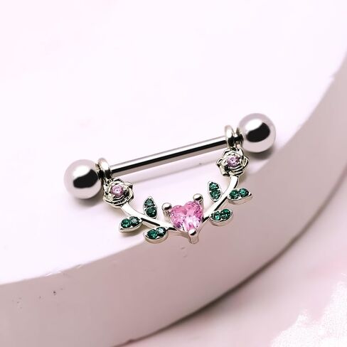 2pcs 14G Nipple Rings Flower Nipple Bars Surgial Steel 316L Nipple Piercing Jewelry Heart Nipple Barbell for Women in Saudi Arabia