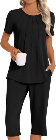 Women's Summer Casual 2 Piece Pajama Sets, Loungewear Sleepwear Ladies Pjs Sets with Pockets in Kuwait