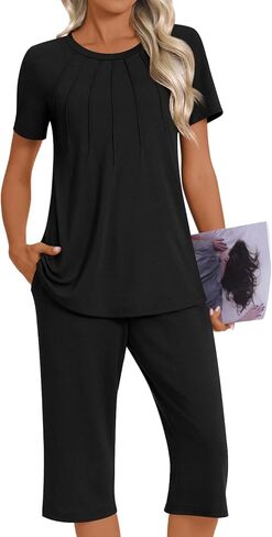 Women's Summer Casual 2 Piece Pajama Sets, Loungewear Sleepwear Ladies Pjs Sets with Pockets in Kuwait