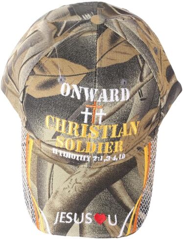 Onward Christian Soldier Camoflage Green Canvas Baseball Cap with Embroidery | One Size Fits All | Adjustable Hook & Loop Closure | 100% Cotton | 6 Panel hat w/ 6 Eyelets in Saudi Arabia