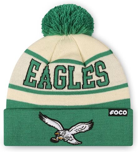 FOCO NFL Retro Team Logo Heritage Stripe Pom Beanie Hat in Saudi Arabia