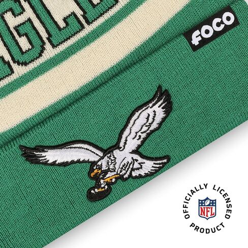 FOCO NFL Retro Team Logo Heritage Stripe Pom Beanie Hat in Saudi Arabia