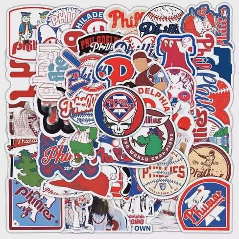 50 PCS Philadelphia City Philliezzz Stickers Baseball Colorful Aesthetic Decals Vinyl Sticker Waterproof for Water Bottle Computer Laptop Luggage Phone Car Skateboard Bumper 2-3 inches in Saudi Arabia