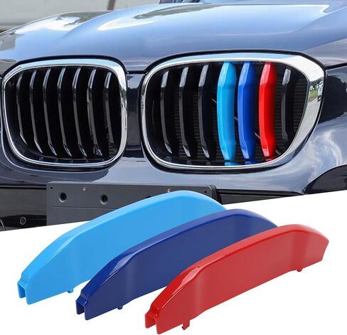 TOMALL Grille Inserts Trims Compatible with BMW X3 F25 2011-2017 X4 F26 2014-2018 Grill Stripes Exterior Car Accessories M-Colored Tri Color Grille Insert Buckle Front Center Kidney Grilles 7 Beams in Saudi Arabia