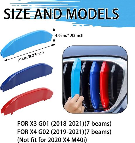 TOMALL Grille Inserts Trims Compatible with BMW X3 F25 2011-2017 X4 F26 2014-2018 Grill Stripes Exterior Car Accessories M-Colored Tri Color Grille Insert Buckle Front Center Kidney Grilles 7 Beams in Saudi Arabia