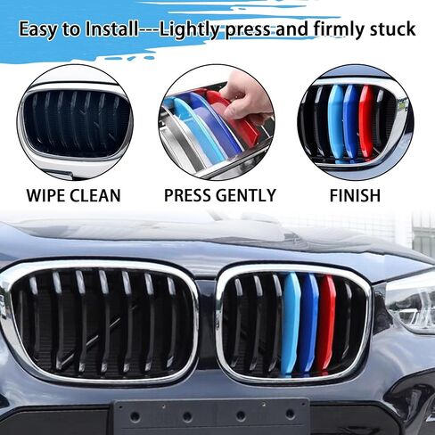 TOMALL Grille Inserts Trims Compatible with BMW X3 F25 2011-2017 X4 F26 2014-2018 Grill Stripes Exterior Car Accessories M-Colored Tri Color Grille Insert Buckle Front Center Kidney Grilles 7 Beams in Saudi Arabia