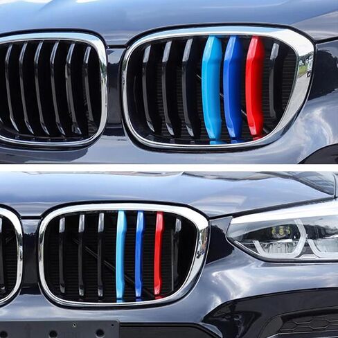 TOMALL Grille Inserts Trims Compatible with BMW X3 F25 2011-2017 X4 F26 2014-2018 Grill Stripes Exterior Car Accessories M-Colored Tri Color Grille Insert Buckle Front Center Kidney Grilles 7 Beams in Saudi Arabia