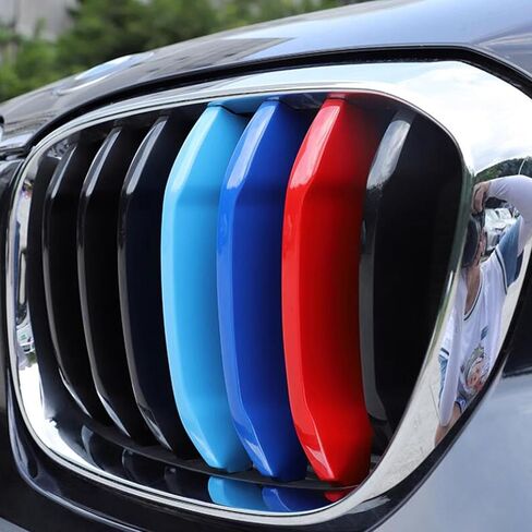 TOMALL Grille Inserts Trims Compatible with BMW X3 F25 2011-2017 X4 F26 2014-2018 Grill Stripes Exterior Car Accessories M-Colored Tri Color Grille Insert Buckle Front Center Kidney Grilles 7 Beams in Saudi Arabia