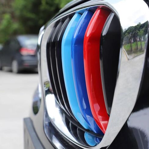 TOMALL Grille Inserts Trims Compatible with BMW X3 F25 2011-2017 X4 F26 2014-2018 Grill Stripes Exterior Car Accessories M-Colored Tri Color Grille Insert Buckle Front Center Kidney Grilles 7 Beams in Saudi Arabia