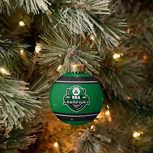 كرة السلة الزجاجية لأبطال الدوري الاميركي للمحترفين 2024 من سلتكس، زخرفة شجرة عيد الميلاد - 2 5/8 بوصة - جانبان - أخضر سلتيك وأسود in Kuwait