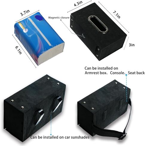 GMQ Car Tissues Holder for Car 1 Pack,Automotive Visor Tissue Holder,Car Backseat Leather Tissue Organization Box Fit for 100-150 Tissues (Suede Leather, Black) in Saudi Arabia