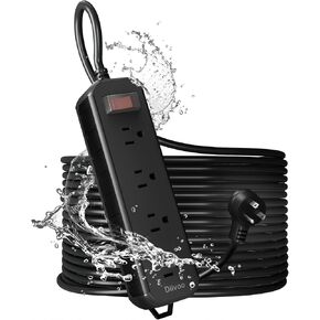 Outdoor Power Strip Weatherproof, 50 FT Extension Cord, Diivoo Waterproof Surge Protector with 4 Outlets, 1250W Shockproof Overload Protection, Flat Plug, Wall Mountable for Patio Christmas Lights