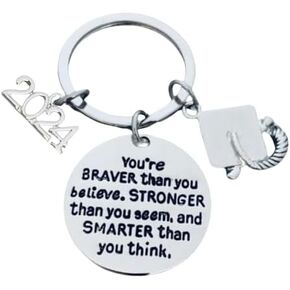 Sportybella - 2024 Graduation Keychain, Inspirational You’re Braver Than You Believe, Stronger Than You Seem & Smarter You Think Jewelry, Graduation Gifts for Graduates