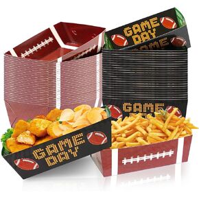 Football Party Supplies, 100PCS Football Party Favors Football Paper Snack Tray Disposable Serving Food Boats for Football Birthday Party Superbowl Decorations