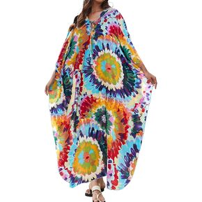 Bsubseach Kaftan Dresses for Women Swimsuit Cover Up Turkish Caftan Dress Batwing Sleeve Bathing Suit Coverup Colorful