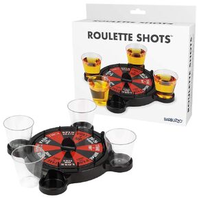 Funwares Roulette Shots - لعبة زجاجية تفاعلية للحفلات لجميع المناسبات، وحفلات العزوبية، والعطلات، والحفلات المنزلية، تتضمن 4 أكواب صغيرة