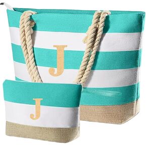Extra Large Pool Beach Monogrammed Tote Bag with Zipper, Initial Birthday Travel Beach Personalized Gifts for Women