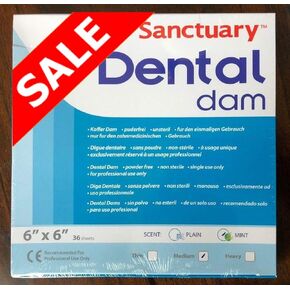 (صنع في ماليزيا) Sanctuary DENTAL DAM لاتكس 6 × 6 بوصة (متوسط) 36 ورقة بالنعناع الأخضر (6 × 6، أخضر)
