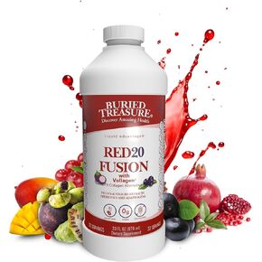 Buried Treasure Red20 Fusion - Liquid Reds SuperFood Powder for Antioxidants, Beet Root, Elderberry, Green Tea, Pomegranate, Acai, Blueberry, Prebiotics, polyphenols supplement, with Vegan Amino Acids