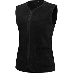 GIMECEN Womens Fuzzy Sherpa Fleece Vest Cozy Sleeveless Jacket Full Zip Outerwear Faux Shearling Waistcoat With Pockets