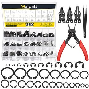 312Pcs 21 Sizes C-clip External Retaining Rings Snap Rings Assortment Set(M4-M28) with 10 Sizes E-Clip Retaining Rings Assortment Set(1.5mm-10mm), 4 in 1 Snap Ring Pliers and Tweezer