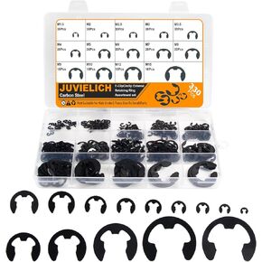 E Clip Circlip Assortment Kit 330PCS 14 Size Carbon Steel External Retaining Rings Washer E-Ring Metric Circlip Rings Kit for Bearings Gears Pulleys and Axles Includes Sizes of M1.5-M15