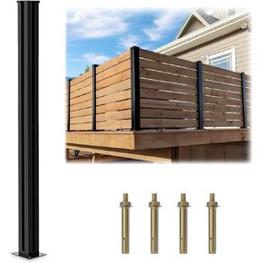 45" Fence Posts Aluminium Alloy Fence Post, 1 Pack Line Post, Matte Black Metal Wood Fence Post, No Dig Fence Posts for Air Conditioner Fence Panels, Pool Equipment Enclosure, Trash Can Enclosures